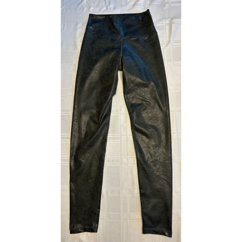 OFFLINE by Aerie Leggings Women M Long Black Faux Leather Cracked High Waisted